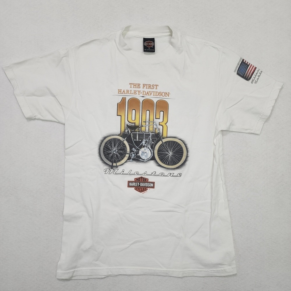 Harley Davidson T Shirt Mens M White The First Milestone 1903 Motorcycle Graphic